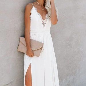 Vici Gala Lace Slit Maxi Dress - White